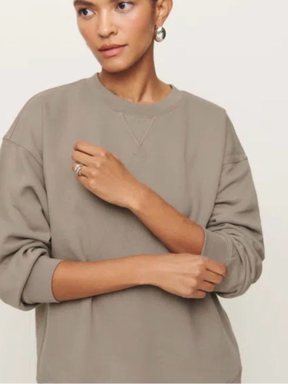 Reformation Drew Vintage Oversized Crewneck Sweatshirt Taupe XS